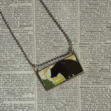 California Poppies, California Bear, vintage botanical illustration, up-cycled to soldered glass pendant