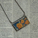 California Poppies, California Bear, vintage botanical illustration, up-cycled to soldered glass pendant