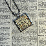Sacramento, California, vintage map, hand-soldered glass pendant