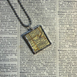 Chicago, Joliet vintage map, hand-soldered glass pendant