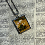 Poppy Flowers, images of antique painted chinese screens, up-cycled to soldered glass pendant