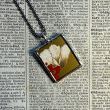 Poppy Flowers, images of antique painted chinese screens, up-cycled to soldered glass pendant