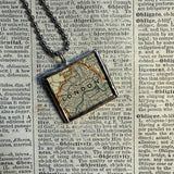 London, England vintage map, hand-soldered glass pendant