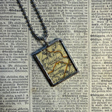 Yosemite National Park, vintage map, hand-soldered glass pendant