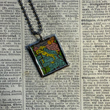 Italy, vintage map, hand-soldered glass pendant