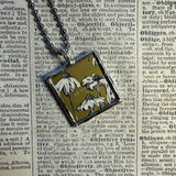 Poppy flower, daisy flowers, vintage art nouveau botanical illustrations, up-cycled to soldered glass pendant