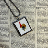 Gnomes, vintage children's book illustration up-cycled to soldered glass pendant