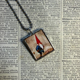 Gnomes, vintage children's book illustration up-cycled to soldered glass pendant