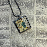 Lake Tahoe, vintage map, hand-soldered glass pendant