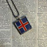 Reykjavik, Iceland, vintage map, hand-soldered glass pendant