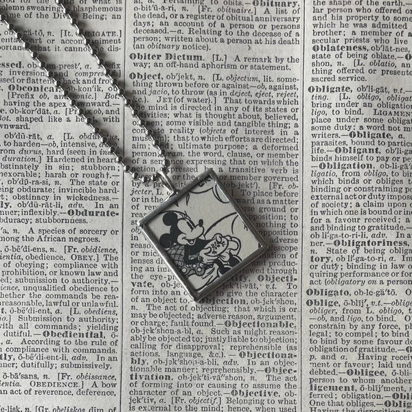 Mickey Mouse, vintage illustrations, up-cycled to soldered glass pendant