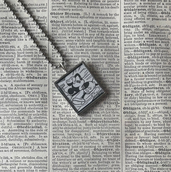 Mickey Mouse, vintage illustrations, up-cycled to soldered glass pendant