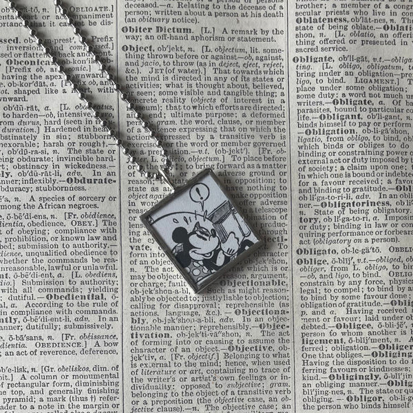 Mickey Mouse, vintage illustrations, up-cycled to soldered glass pendant