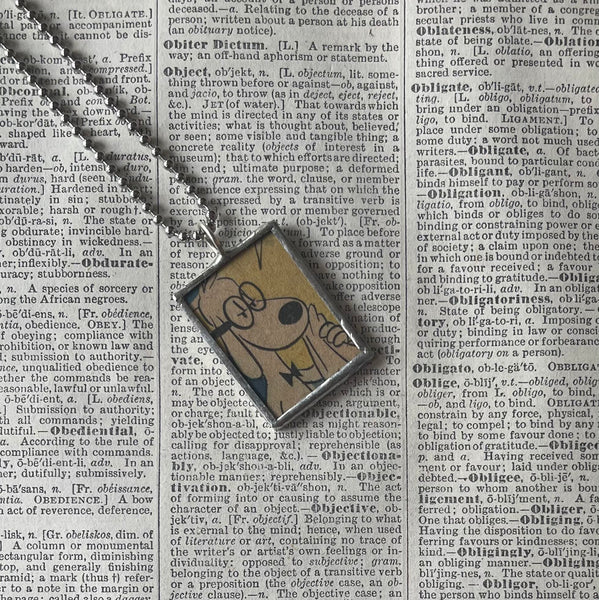 Mr. Peabody and Sherman, original vintage 1970s comic book illustrations, upcycled to soldered glass pendant