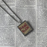 Vroom! Blam! Blam! onomatopoeia, vintage comic book illustration, upcycled to soldered glass pendant