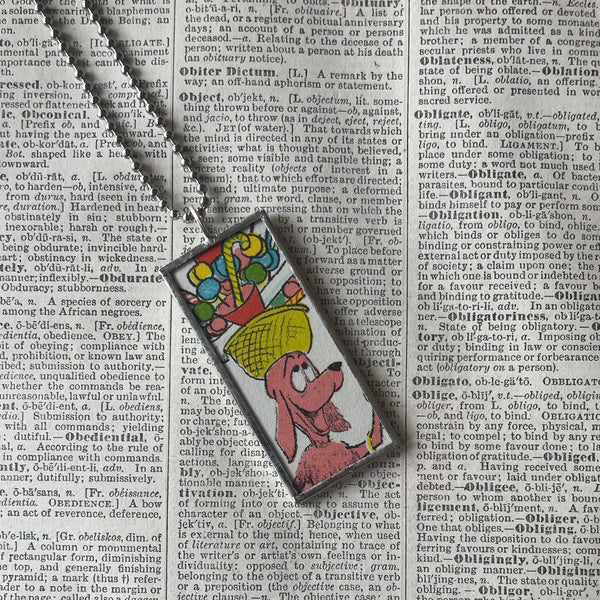 Go Dog Go, original illustrations from vintage book, up-cycled to soldered glass pendant