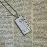 Gorey - Man in fur coat, chic woman, Vintage book illustrations, hand-soldered glass pendant