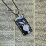 Gorey Henry Clump gravestone cemetery  vintage book illustrations, hand-soldered glass pendant