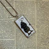 Gorey The Epiplectic Bicycle vintage book illustrations, hand-soldered glass pendant