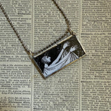 Gorey Guilded Bat vintage book illustrations, hand-soldered glass pendant