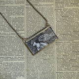 Gorey Guilded Bat vintage book illustrations, hand-soldered glass pendant