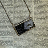 Gorey Guilded Bat vintage book illustrations, hand-soldered glass pendant