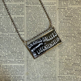 Gorey Guilded Bat vintage book illustrations, hand-soldered glass pendant