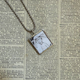 Gorey - Cat / Girl Vintage book illustrations, hand-soldered glass pendant