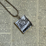 Gorey - Cat / Girl Vintage book illustrations, hand-soldered glass pendant