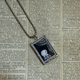 Gorey Hippity Wippity vintage book illustrations, hand-soldered glass pendant