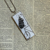 Gorey The Epiplectic Bicycle vintage book illustrations, hand-soldered glass pendant