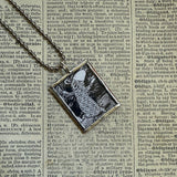 Gorey Hippity Wippity vintage book illustrations, hand-soldered glass pendant
