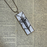 Gorey Demon / Insect vintage book illustrations, hand-soldered glass pendant
