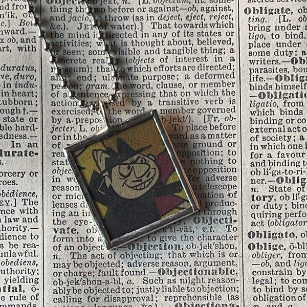 Boris and Natasha, original vintage 1970s comic book illustrations, upcycled to soldered glass pendant