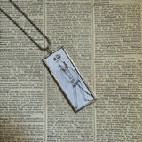 Gorey Women vintage book illustrations, hand-soldered glass pendant
