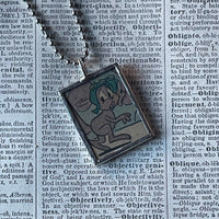 Rocky and Bullwinkle, vintage 1960s comic illustration, upcycled to soldered hand-soldered glass pendant