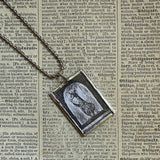 Gorey Monster vintage book illustrations, hand-soldered glass pendant
