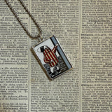 Gorey Critters in sweaters vintage book illustrations, hand-soldered glass pendant