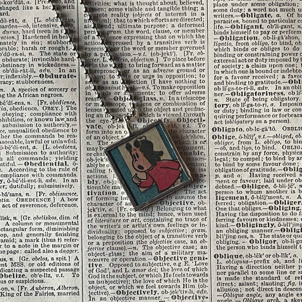 Lulu, Tubby vintage 1960s comic illustration, upcycled to soldered hand-soldered glass pendant