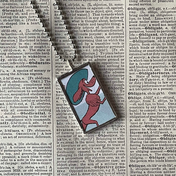 Go Dog Go, original illustrations from vintage book, up-cycled to soldered glass pendant