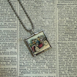 Cat, Kitten, Kitty, vintage illustrations, up-cycled to soldered glass pendant