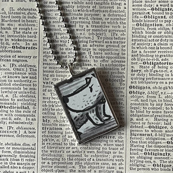 Harry the Dirty Dog, vintage illustrations, up-cycled to soldered glass pendant