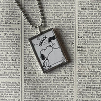 Snoopy, Lucy, comic strip illustrations from vintage Peanuts book, up-cycled to hand-soldered glass pendant