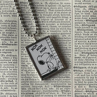 Snoopy, Lucy, comic strip illustrations from vintage Peanuts book, up-cycled to hand-soldered glass pendant