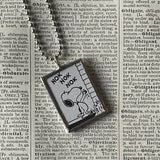 Snoopy, Lucy, comic strip illustrations from vintage Peanuts book, up-cycled to hand-soldered glass pendant