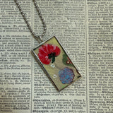 Flowers, vintage asian floral paintings, up-cycled to soldered glass pendant