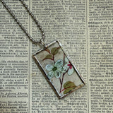 Flowers, vintage asian floral paintings, up-cycled to soldered glass pendant