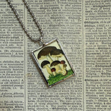 Mushroom and fungus, vintage natural history illustrations up-cycled to soldered glass pendant