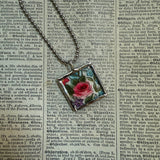 Snails, Roses, vintage children's book illustrations, up-cycled to soldered glass pendant
