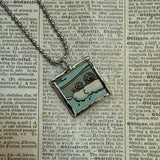 Snails, Roses, vintage children's book illustrations, up-cycled to soldered glass pendant